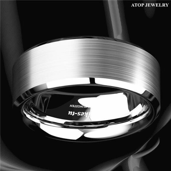 Men's Wedding Band Rings | Brushed Silver Wedding Rings for Men and Women - Picture 5 of 6